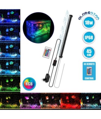 GLOBOSTAR® AQUARIUS 79676 Φωτιστικό Ενυδρείου με Οξυγονωτή & IR Ασύρματο Χειριστήριο LED 18W 900lm 120° AC 220-240V Αδιάβροχο IP65 Πολύχρωμο RGB Dimmable - Sanan SMD Chip - Μαύρο - Μ45 x Π2.8 x Υ1.3cm - 2 Χρόνια Εγγύηση